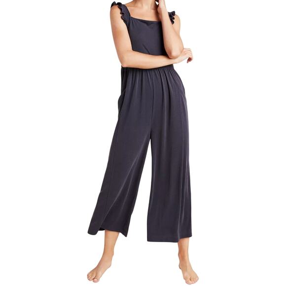 Anthropologie Saturday Sunday Billie Ribbed Jumpsuit Ruffle Pockets Black XS - Picture 1 of 7